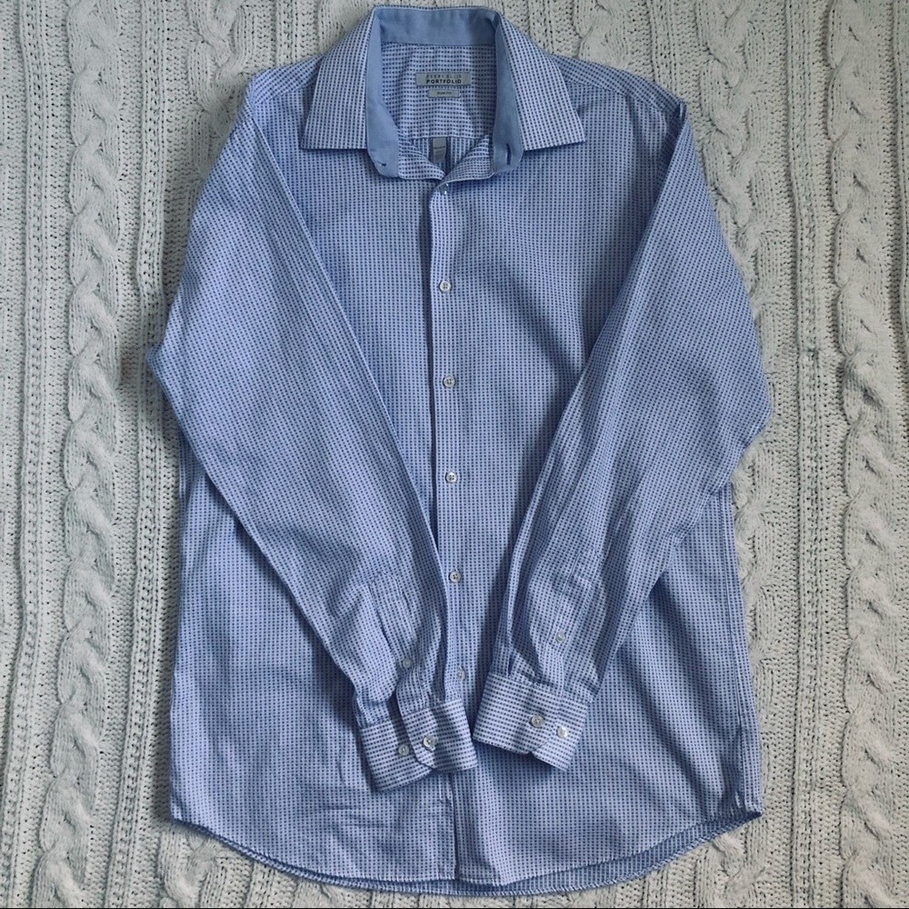 Perry Ellis Portfolio 16.5 34/35 white & light blue button up long sleeve